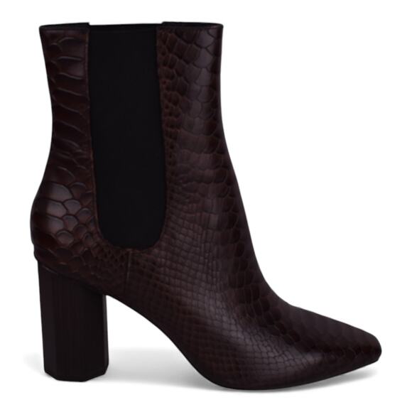 Donald J Pliner Dark Brown Snake-Embossed Block Heel Boots - Picture 4 of 7